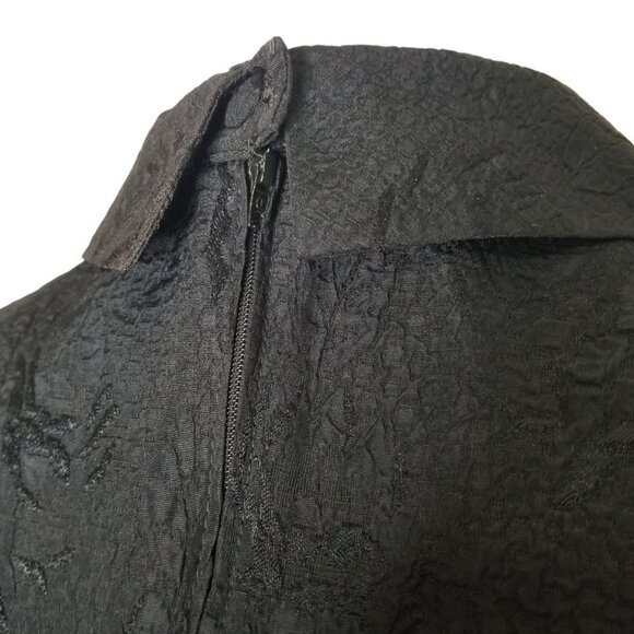 Vintage 80s Ann Taylor Black Textured Long Sleeve Midi Dress With Pointed Collar - Picture 8 of 13